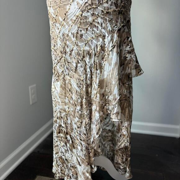 VTG 90s Y2K Nina Austin Dress Silk Midi Animal Print Beaded Ruffle Feminine - Picture 3 of 6